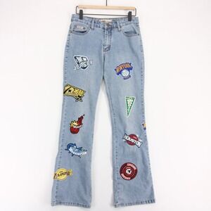 Vintage Daniel Jeans Womens 5 Blue Graphic NBA Patches Flare Leg Basketball